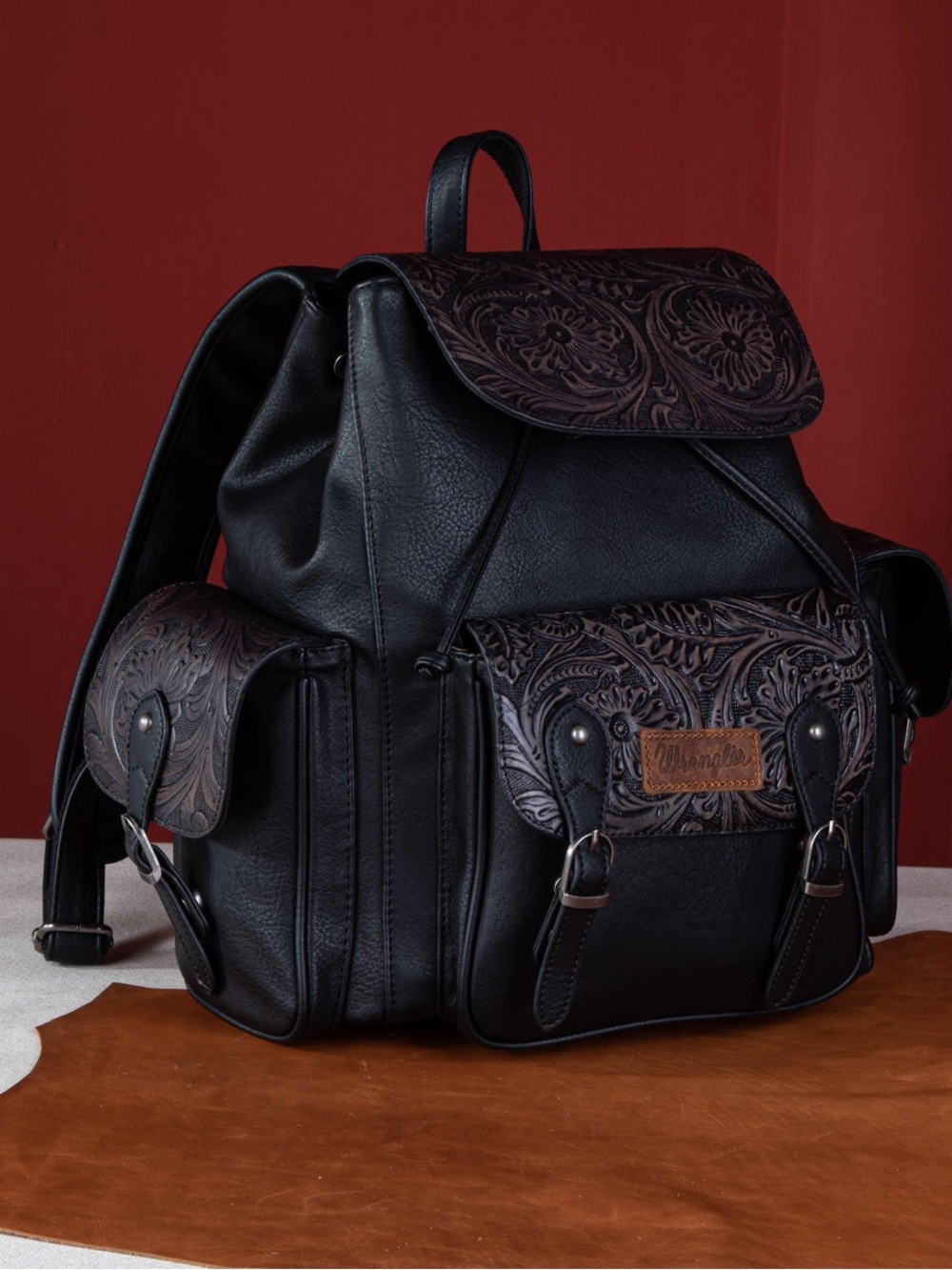 Wrangler BACKPACK WG12-9110B Vintage Floral Tooled Backpack - Black